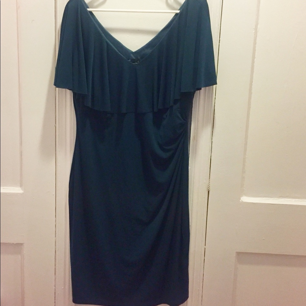 Off the shoulder cocktail dress dark green size 16